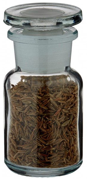 Idée de pot à épices : flacon pharmaceutique 50 ml col large + bouchon verre clair