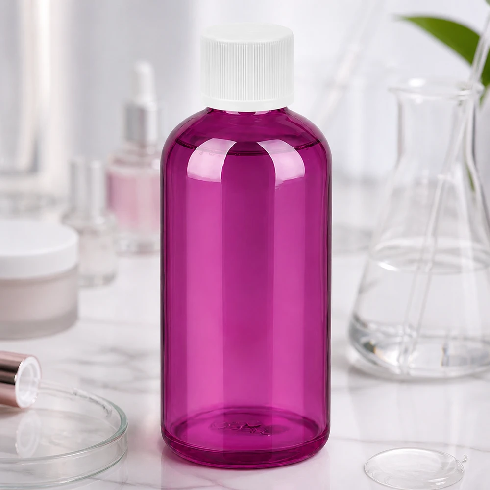 Flacon compact violet de 100 ml avec système de fermeture étanche pour un stockage sûr