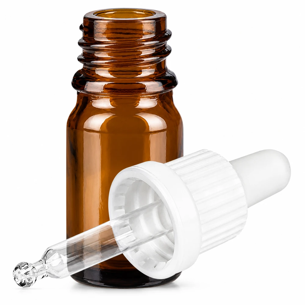 Flacon en verre brun de 5ml avec pipette et bouchon OV BrownLine pour une utilisation professionnelle