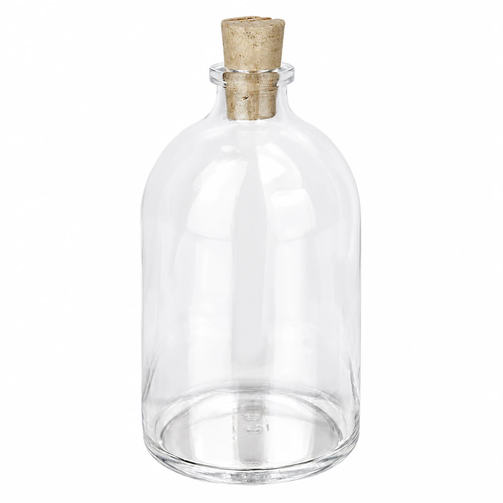 Flacon en verre clair 100 ml avec bouchon de liège 11/14 mm Glasflasche 100ml Klarglas mit Naturkorken 11/14mm bauchige Form mit schmalem Hals