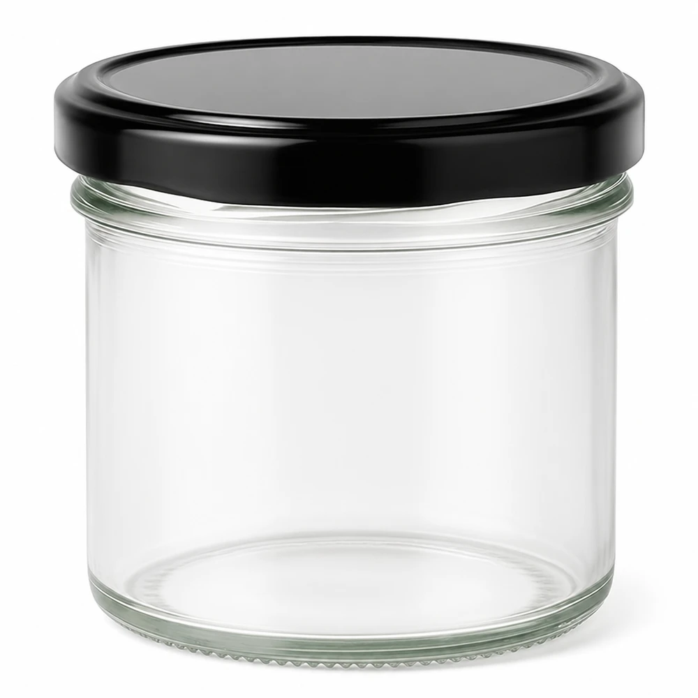 125ml Verre conique avec couvercle BasicSeal noir UNiTWIST Pot de 125ml avec couvercle BasicSeal noir vide transparent Pot de confiture