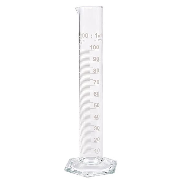 Éprouvette graduée 100 ml, forme haute et graduations blanches, ISO 4788