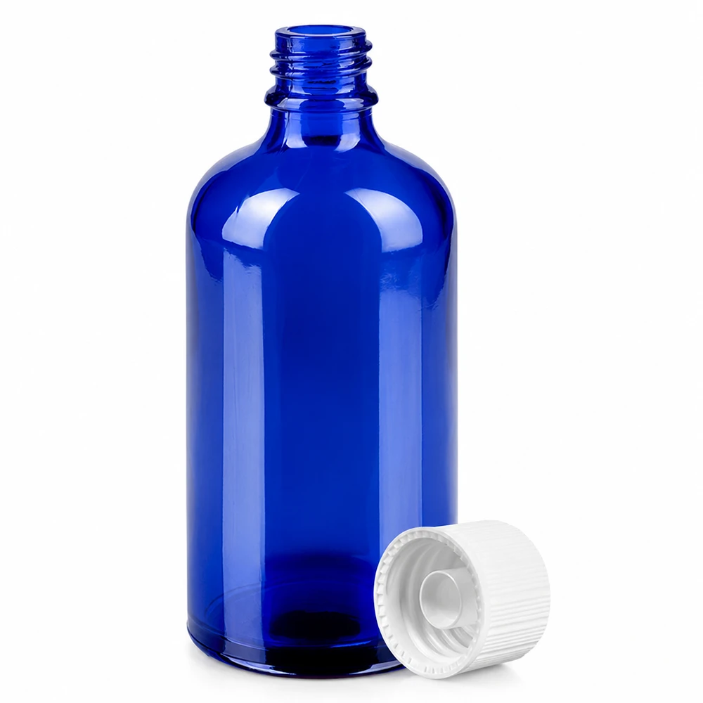 Flacon 100ml 11mm SV blanc STD BlueLine UT18/100 Protection UV Bouteille en verre bleu 100ml avec bouchon étanche protège les substances sensibles à la lumière