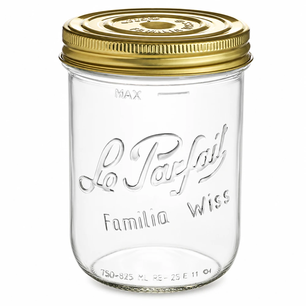 Le Parfait® Familia Wiss 1 kg Ø100 mm Bocal Bocal Familia Wiss 1020ml avec couvercle doré à visser Le Parfait Bocal de conservation