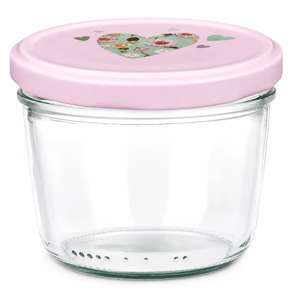 Verres de 230 ml + couvercle BasicSeal cur rose UNiTWIST Pot de 230ml avec couvercle rose BasicSeal motif coeur Pot de confiture Pot de conservation vide
