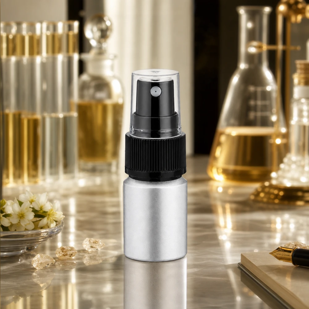 Bouteille en aluminium teinté 10 ml, avec vaporisateur à pompe noir Bouteille métallique de haute qualité de 10 ml avec vaporisateur pour une distribution uniforme des liquides