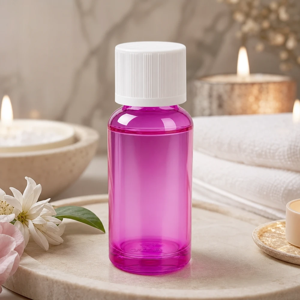 Petit flacon violet de 20 ml à filetage standard pour un dosage précis des sérums et des concentrés