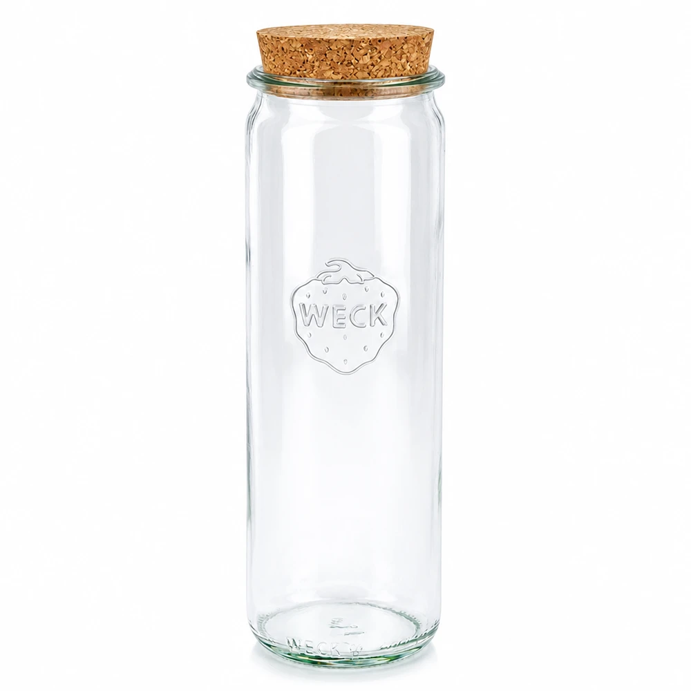 WECK Bocal cylindrique 600ml RR60 avec bouchon en liège naturel Couvercle transparent Bocal à conserves avec logo WECK