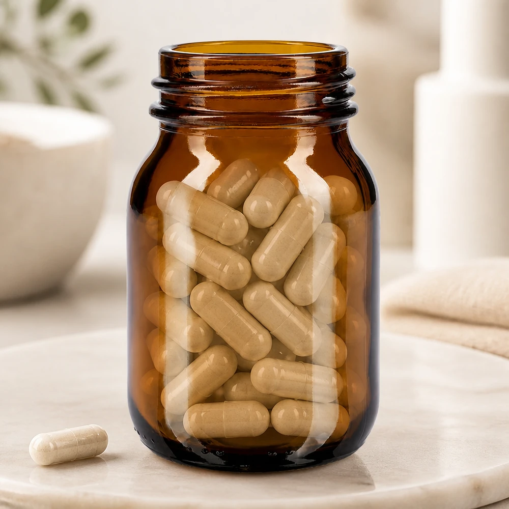 Bocal à col large en verre ambré 75 ml, goulot DIN 40, sans couvercle Bouteille compacte de 75 ml en verre brun à col large avec ouverture pratique DIN 40 pour les compléments alimentaires