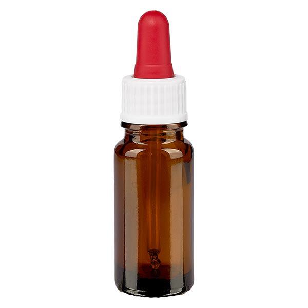 Flacon brun 10 ml + pipette rouge et blanche standard Flacon brun 10 ml + pipette rouge et blanche standard
