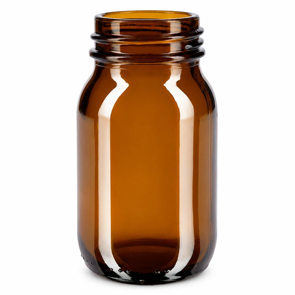 Flacon à col large 100ml en verre brun pour la cosmétique et la pharmacie