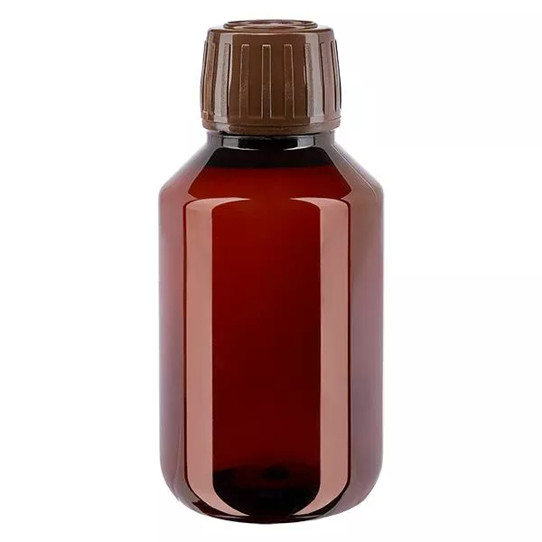 Bouteille PET 100ml avec bouchon marron,bouchon d'inviolabilité Bouteille PET 100ml avec bouchon marron,bouchon d'inviolabilité