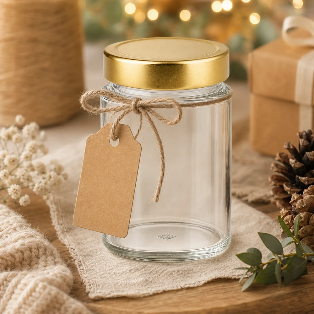 Pot rond de 202ml avec couvercle doré comme emballage cadeau - pot décoratif avec pendentif pour cadeaux DIY