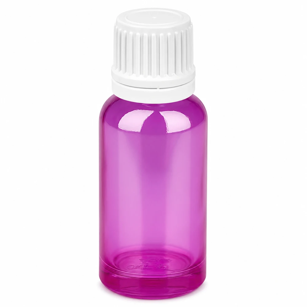 Flacon compte-gouttes 20ml 0,7mm blanc Originalité Bouchon à vis PurpleLine UT18/20 Flacon compte-gouttes transparent violet 20ml idéal pour les huiles essentielles et les liquides
