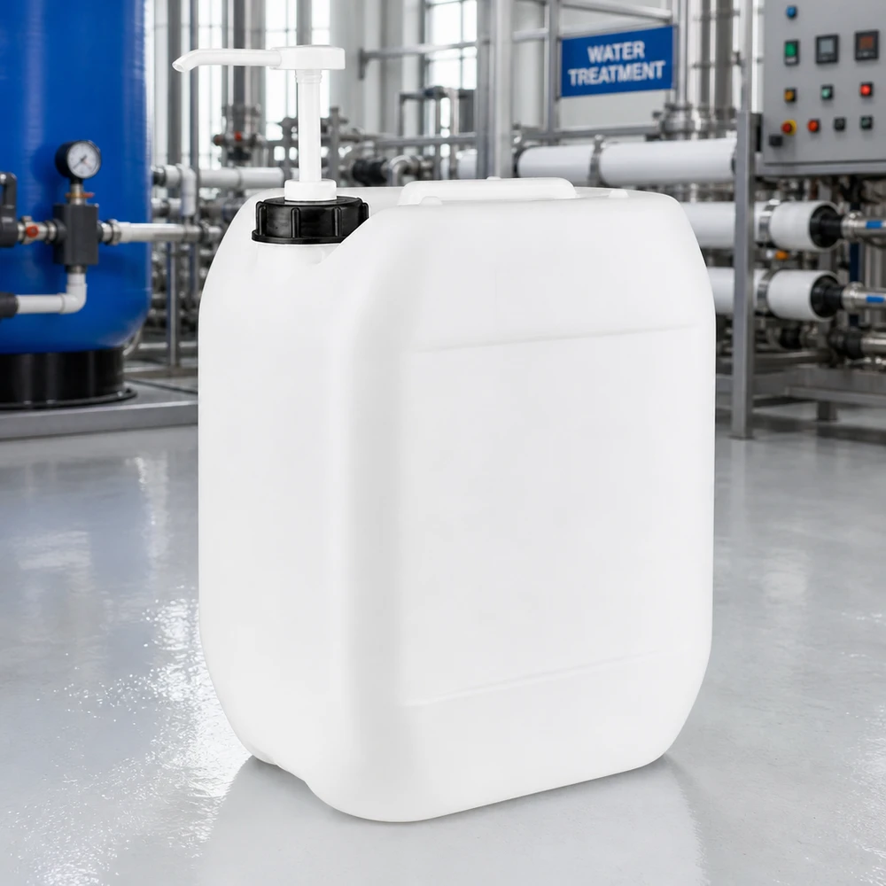 Bidon en plastique de 10 L adapté au contact alimentaire, muni d'une pompe pour un prélèvement sûr des liquides