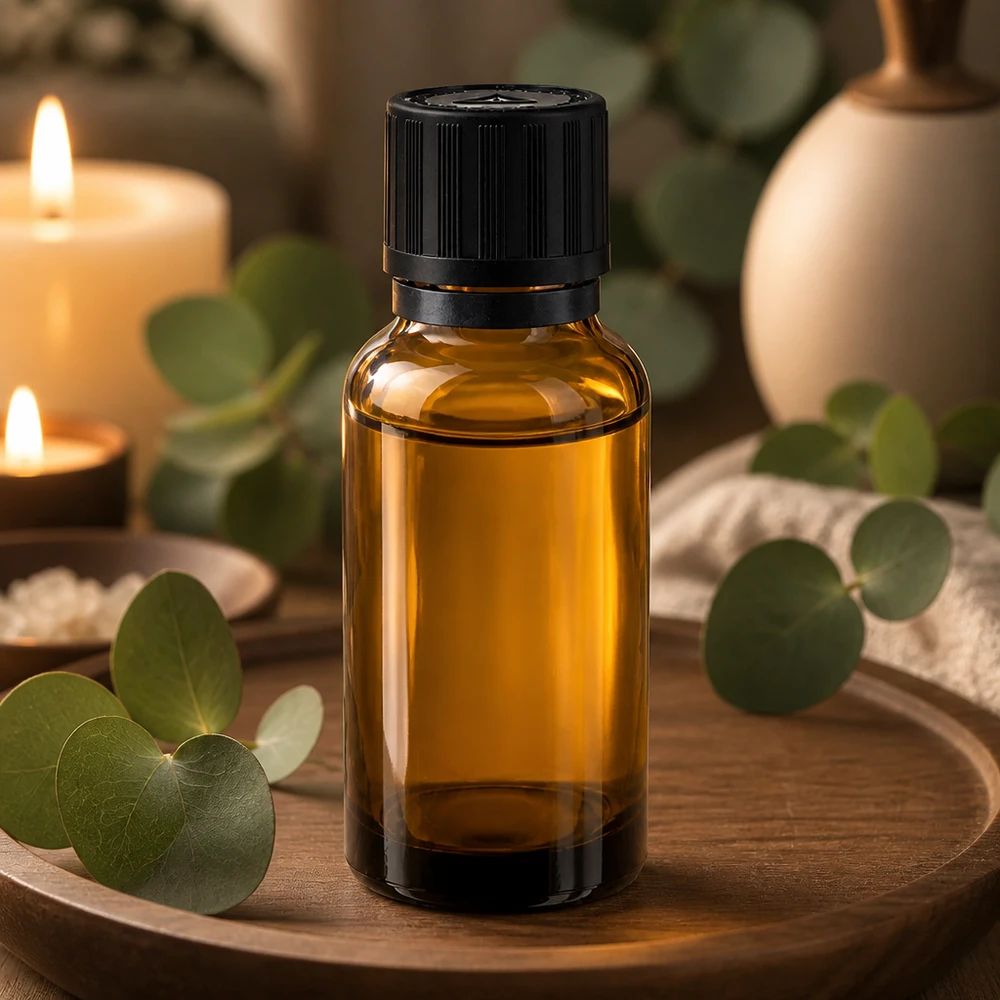 Petit flacon compte-gouttes de 20 ml en verre ambré, muni d'un bouchon à vis noir et d'un bouchon de sécurité