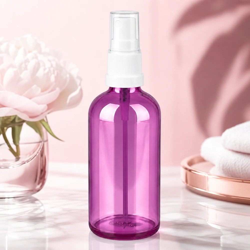 Flacon vaporisateur 100ml blanc/transparent Standard PurpleLine UT18/100 Flacon polyvalent de 100 ml avec embout vaporisateur pour lotion tonique, parfum et produits de soin