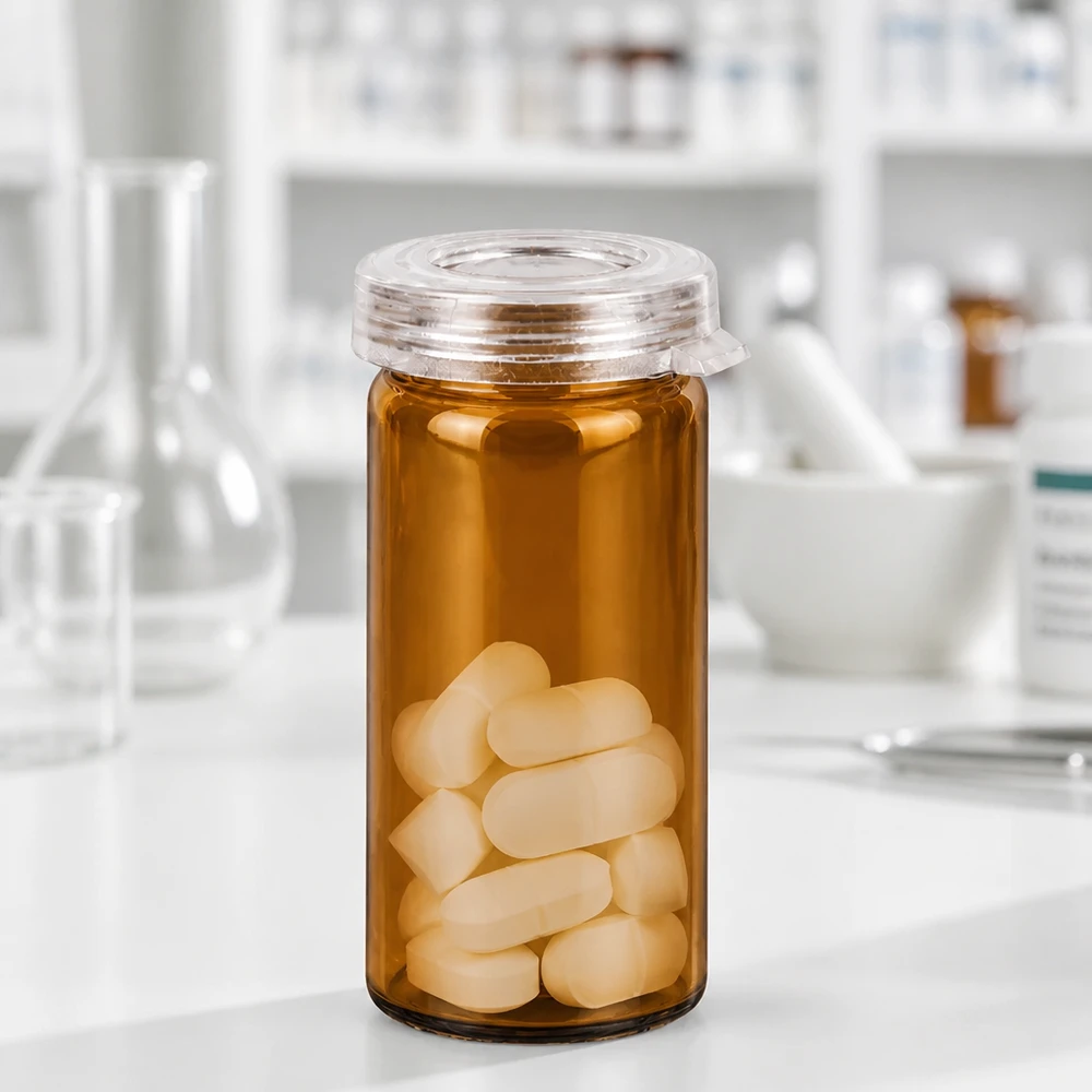 Flacon pharmaceutique en verre de 5 ml avec bouchon à encliquetage à l'épreuve des enfants, disponible en pharmacie