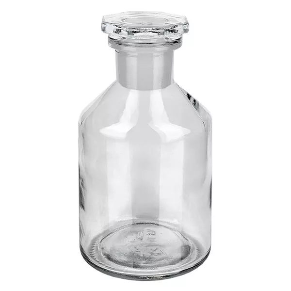 Flacon à col étroit et conique 50 ml en verre clair + bouchon de verre Flacon de rangement de laboratoire transparent de 50 ml à col étroit, muni d'un bouchon en verre hermétique