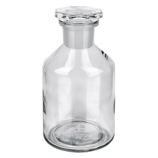 Flacon à col étroit et conique 50 ml en verre clair + bouchon de verre Flacon de rangement de laboratoire transparent de 50 ml à col étroit, muni d'un bouchon en verre hermétique