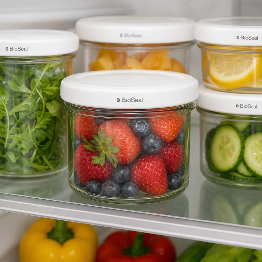 125ml Verre conique avec couvercle BioSeal blanc UNiTWIST UNiTWIST Verres renversés 125ml Réfrigérateur Conservation aliments frais Fruits Légumes TO66 BioSeal Couvercle Set