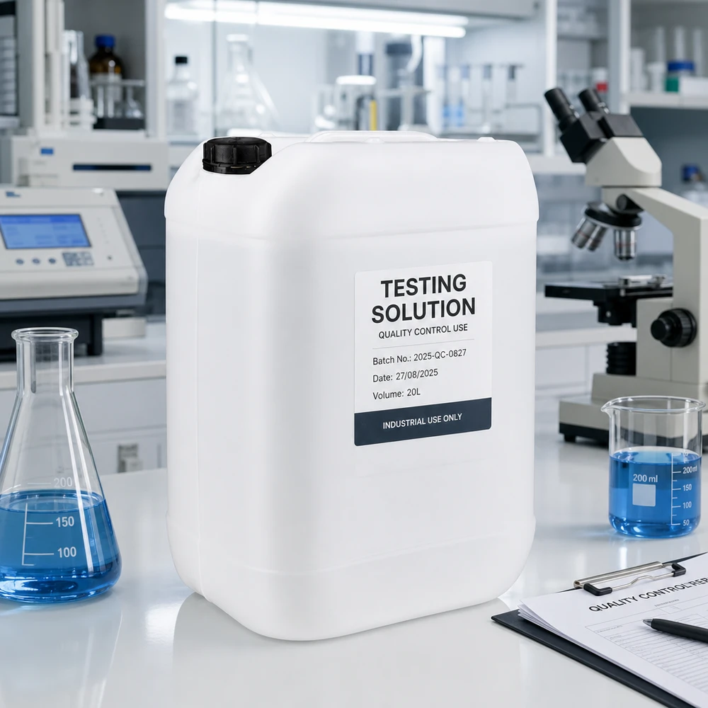 Bidon empilable de 25 litres avec bouchon à vis pour solutions d'essai industrielles