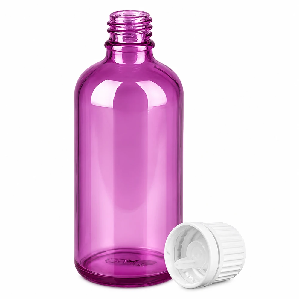 PurpleLine Flacon compte-gouttes 100ml avec filetage UT18 et bouchon blanc pour les mélanges DIY