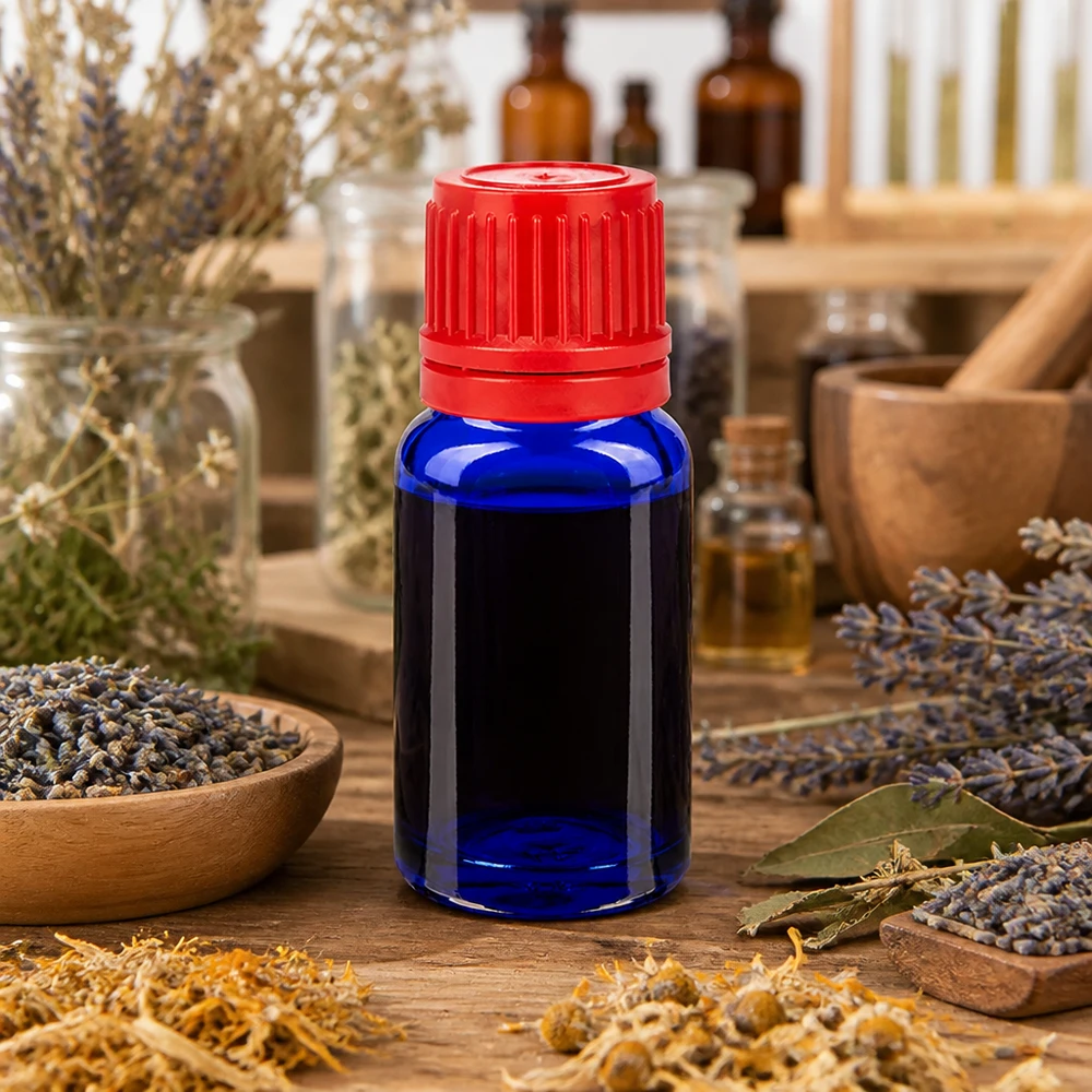 Flacon 10ml 11mm SV rouge OV BlueLine UT18/10 Bouteille professionnelle de 10ml bleu-rouge pour les mélanges d'aromathérapie et les créations d'huiles parfumées