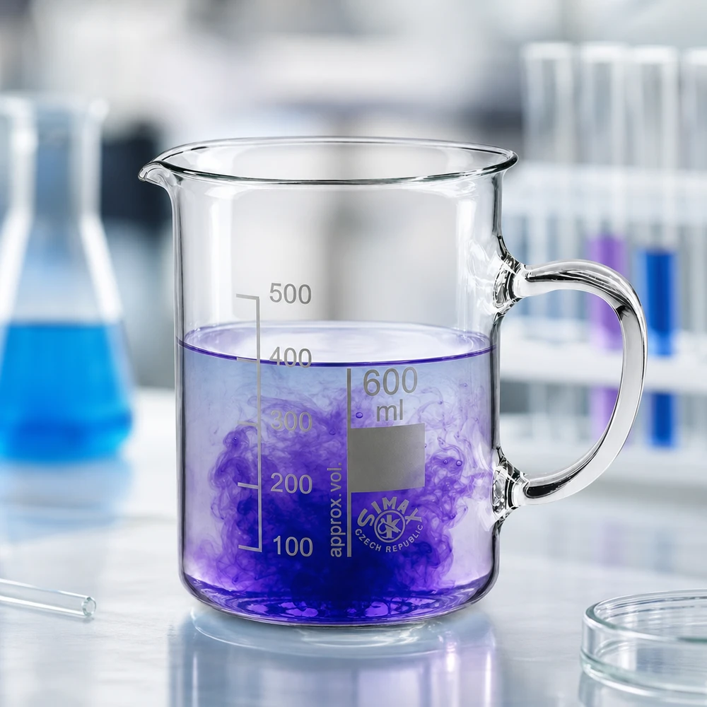 Bécher avec poignée 600ml en verre borosilicate résistant à la chaleur (forme normale) Bécher à anse de 600 ml pour laboratoire, cuisine et restauration, en verre borosilicaté transparent