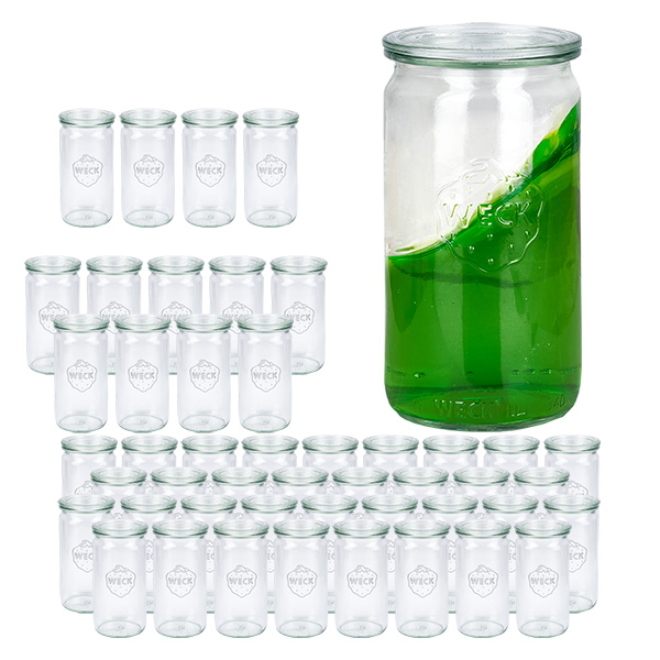 Set de 48 bocaux Weck 340ml verres cylindriques avec 48 couvercles en verre Set de 48 bocaux Weck 340ml verres cylindriques avec 48 couvercles en verre