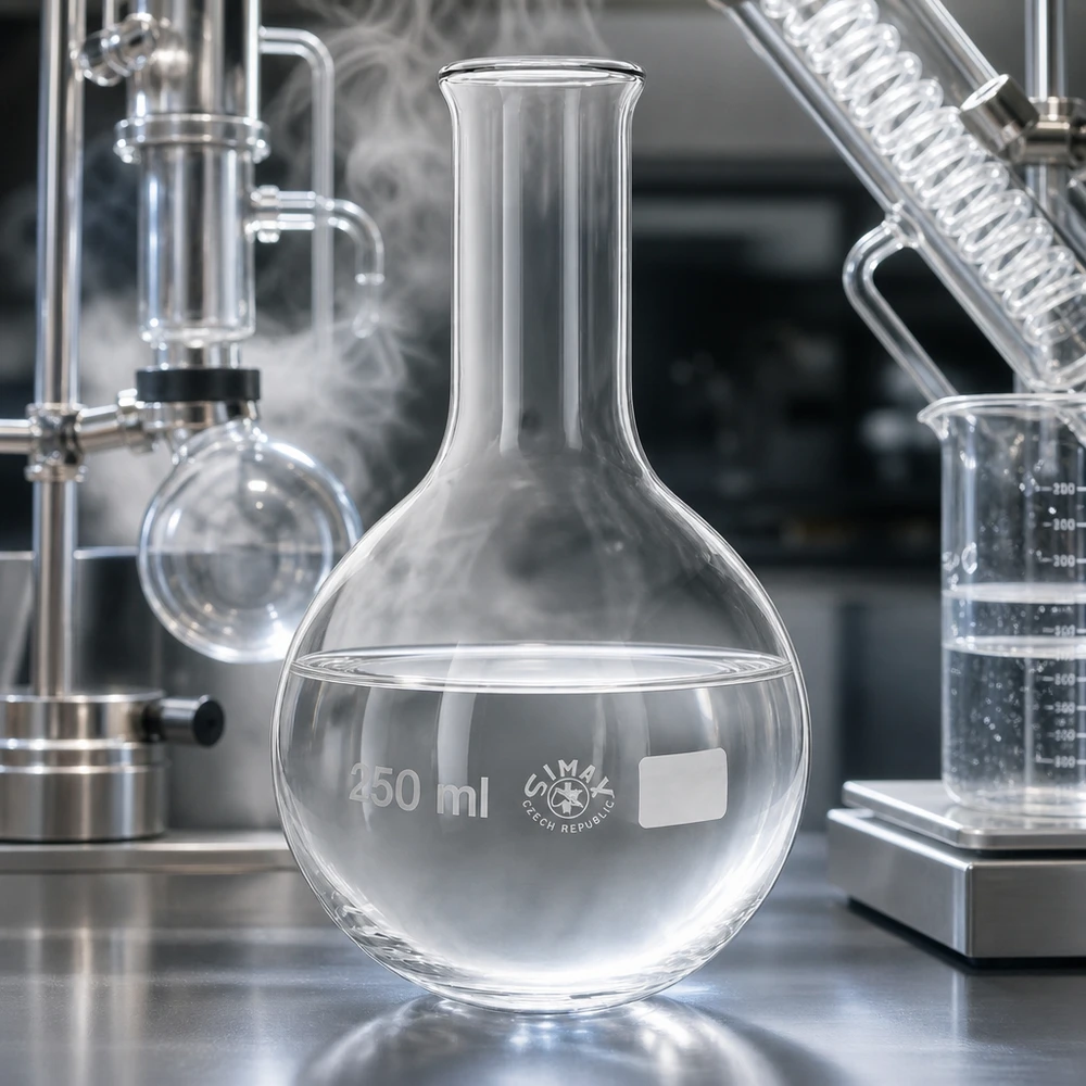 Ballon à fond plat 250ml en borosilicate à col étroit avec bord arrondi Verrerie de laboratoire de haute qualité - Fiole à col étroit de 250 ml pour un travail chimique en toute sécurité