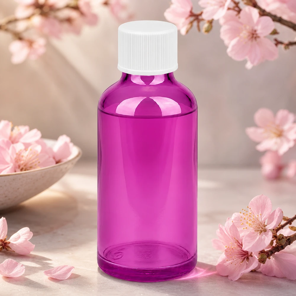 Flacon 50ml bouchon à vis 11mm blanc standard PurpleLine UT18/50 Flacon en verre pratique de 50 ml de couleur lilas avec bouchon standard pour les applications cosmétiques mobiles