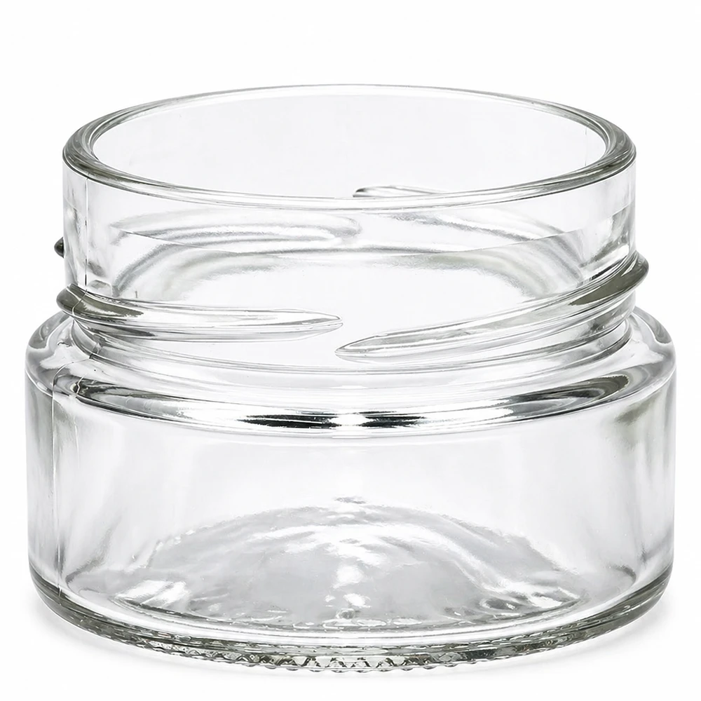 80ml Verre rond sans couvercle (TO58deep) UNiTWIST UNiTWIST Runda80 Verre rond 80ml TO58deep transparent verre à vis vide sans couvercle sur fond blanc