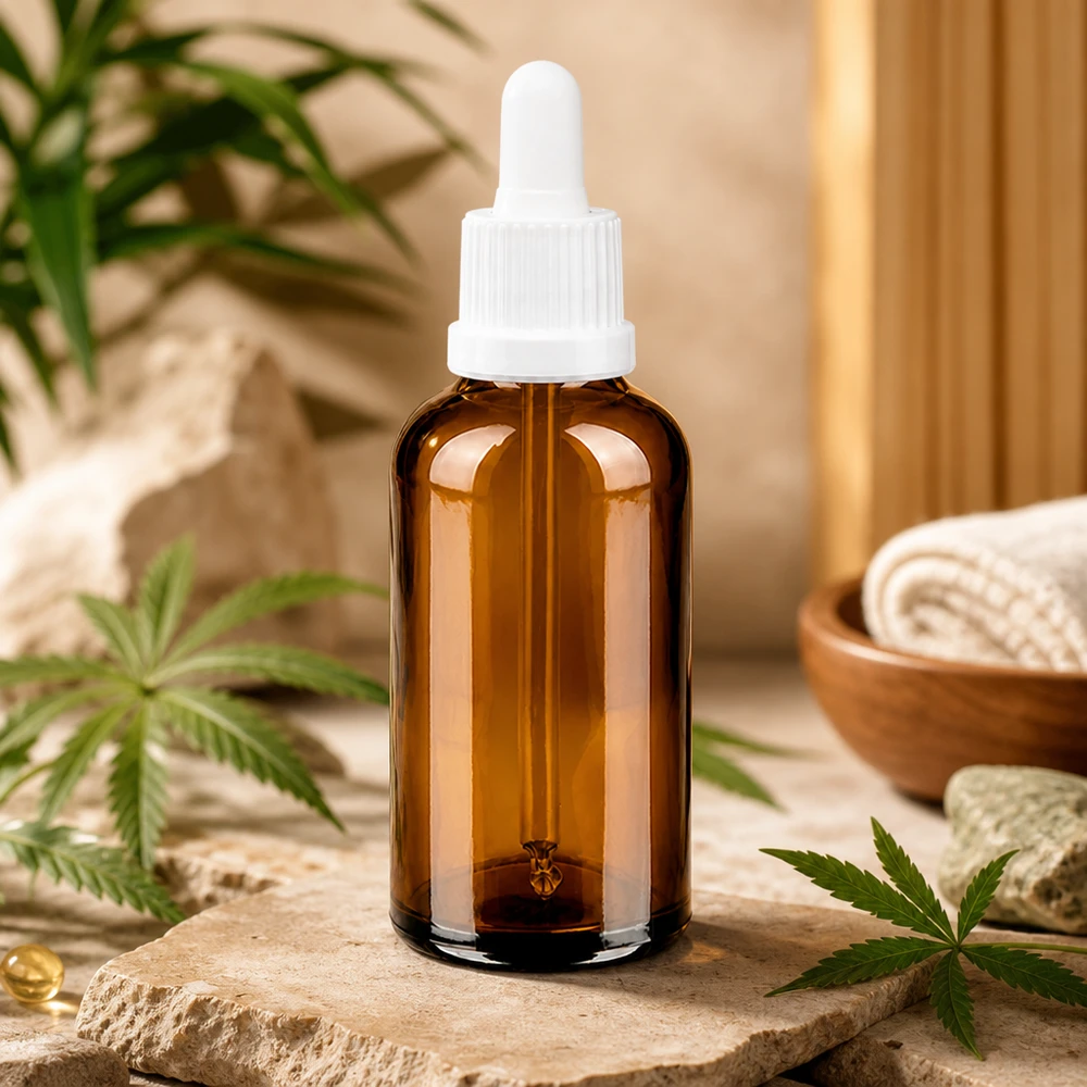 Flacon à pipette 50ml blanc OV BrownLine UT18/50 Bouteille en verre BrownLine de 50ml avec pipette idéale pour les huiles essentielles et les sérums