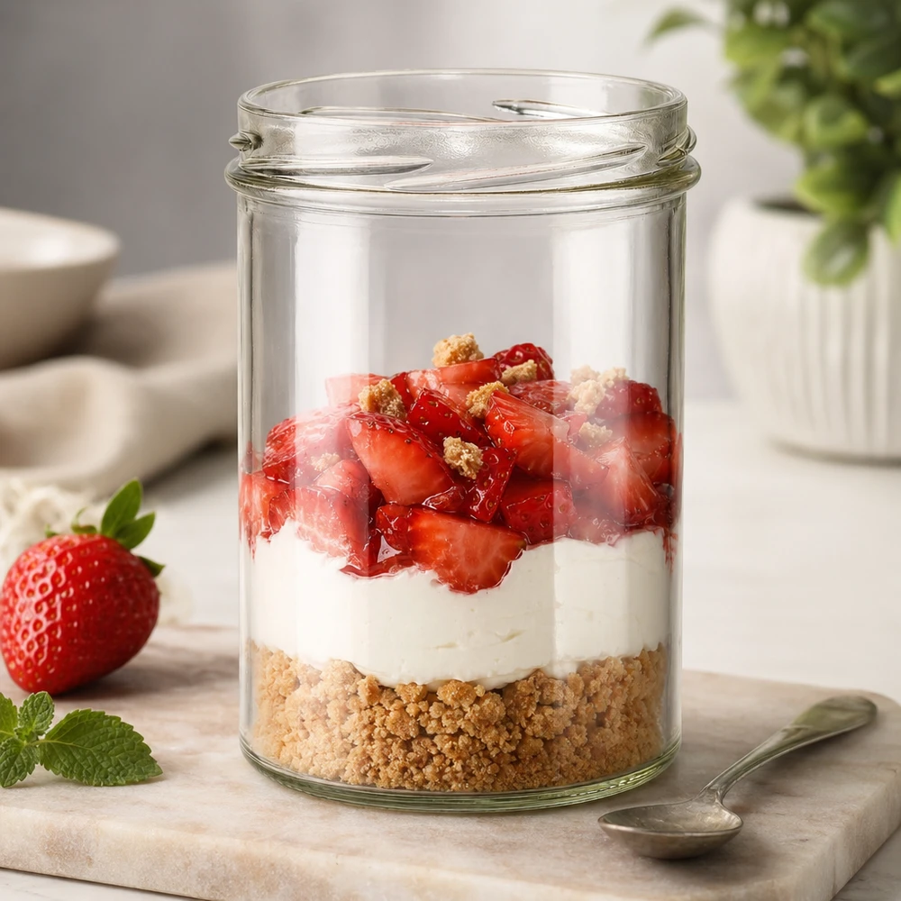 435ml Verre conique sans couvercle (TO82) UNiTWIST UNiTWIST Sturz435 Pot à conserves 435ml avec dessert à la fraise stratifié TO82 Filetage pour desserts sucrés et parfaits
