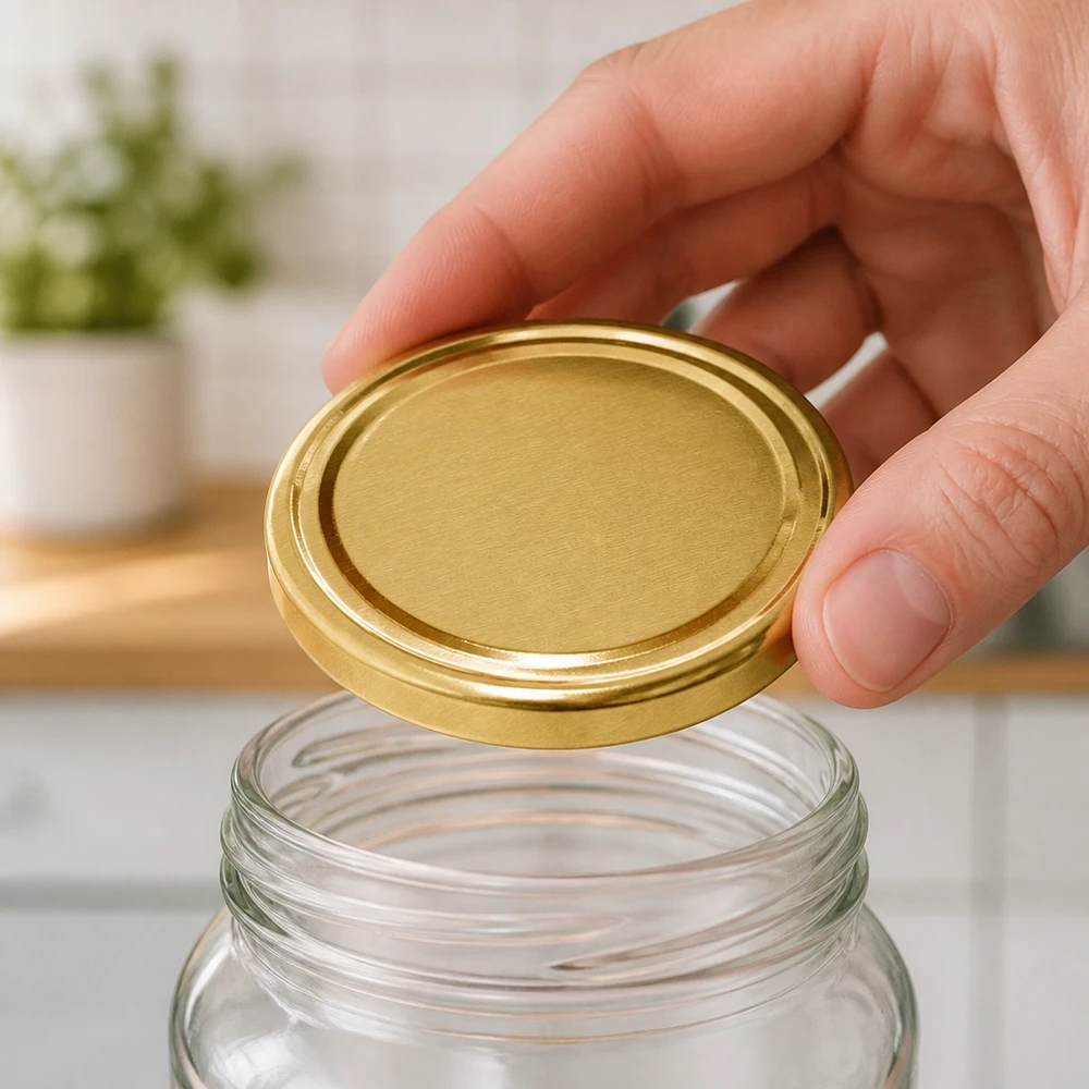 UNiTWIST TO82 or, BioSeal, sans BPA, unitemp Hand propose le couvercle de bocaux UNiTWIST TO82 doré pour le bocal à col large BioSeal BPA-NI unitemp