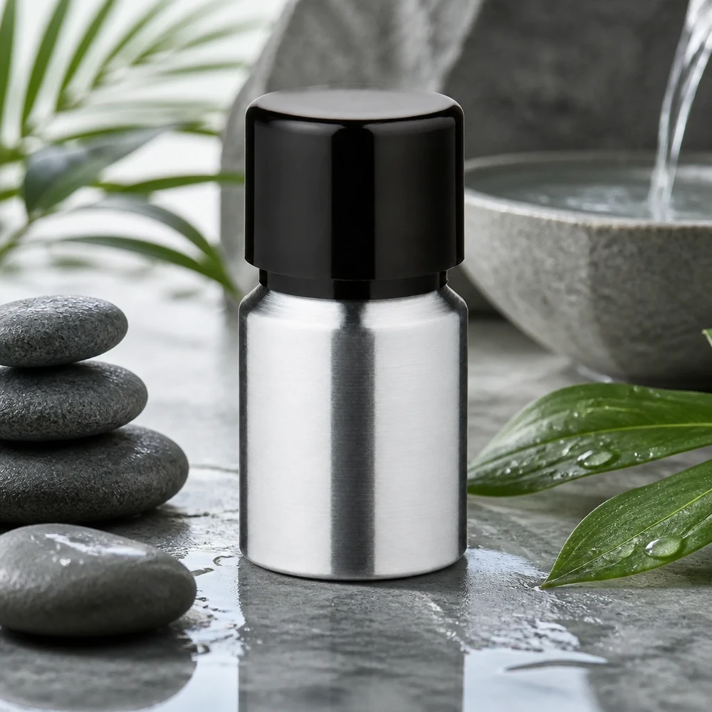 Bouteille en aluminium poncé 10 ml, avec bouchon à vis noir et joint conique Bouteille légère en aluminium de 10 ml avec revêtement anti-corrosion pour le stockage de liquides