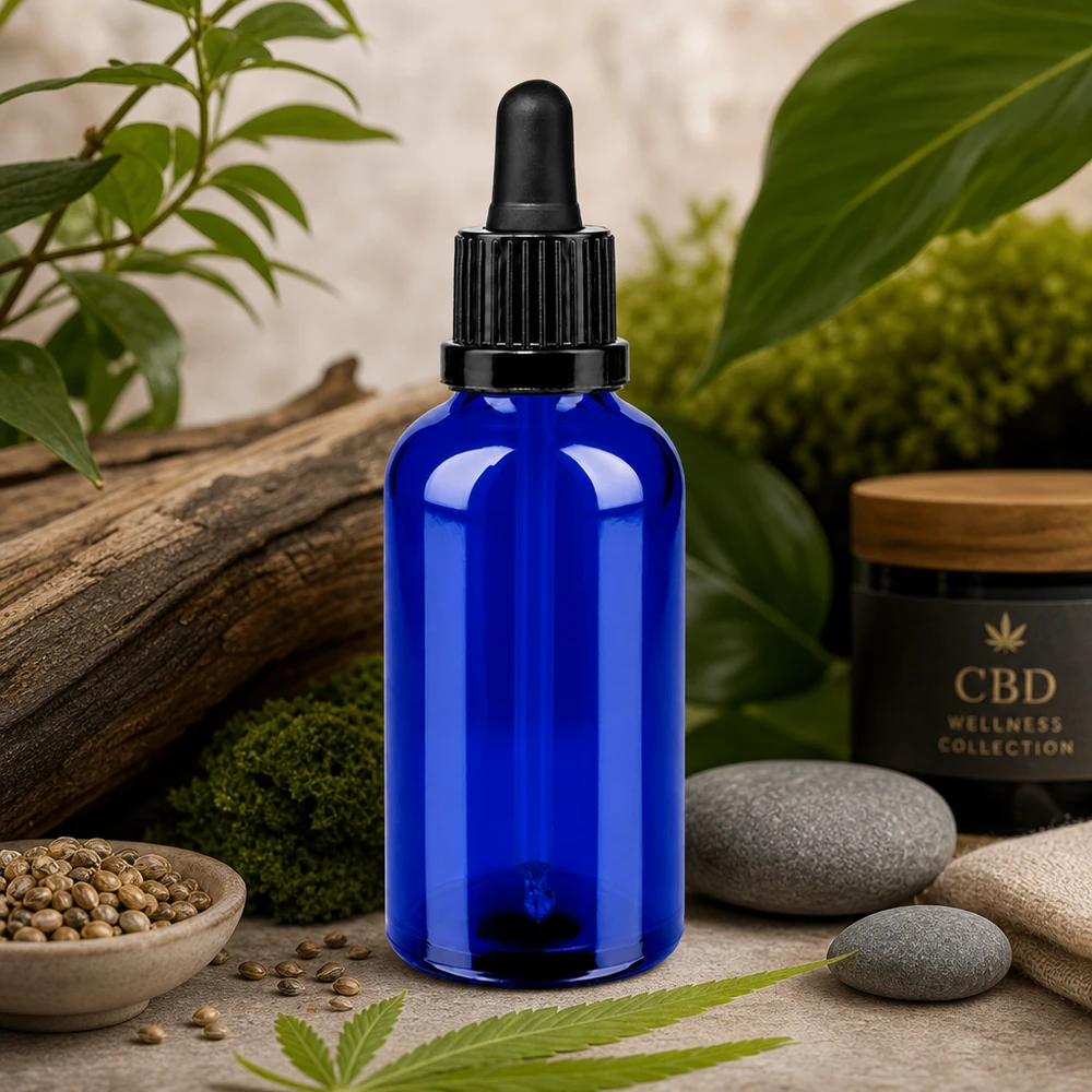 Flacon à pipette 50ml noir OV BlueLine UT18/50 Flacon à pipette compact de 50 ml avec système de dosage précis pour le laboratoire et la cosmétique naturelle