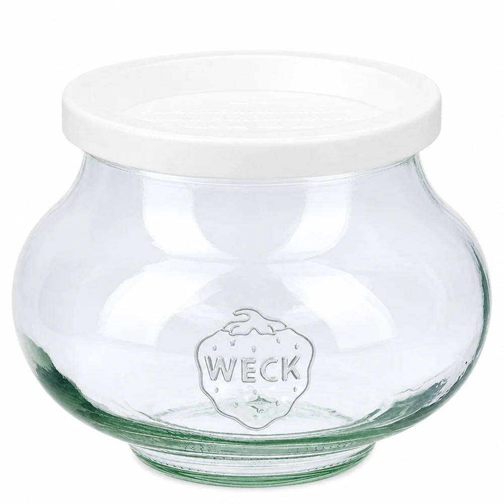 Bocal décoratif de 560 ml avec couvercle hermétique WECK RR80 WECK Pot à bijoux 560ml avec couvercle fraîcheur blanc RR80 en verre transparent avec logo WECK en relief