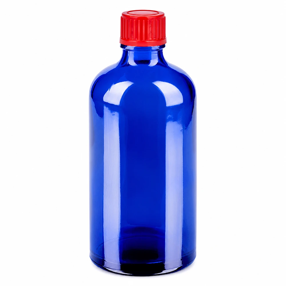 Flacon de 100ml 11mm SV rouge STD BlueLine UT18/100 Bouteille en verre de haute qualité en verre bleu 100ml de volume de remplissage avec un bouchon à vis rouge