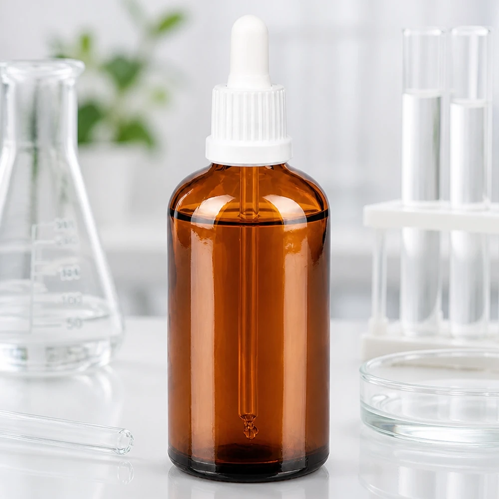 Flacon à pipette 100ml blanc OV BrownLine UT18/100 Flacon compte-gouttes brun de 100 ml avec bouchon OV pour une conservation sûre des préparations liquides
