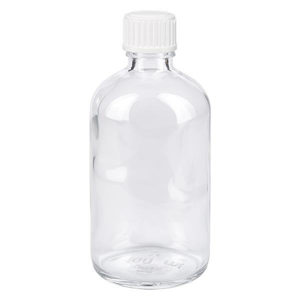 Flacon de pharmacie clair 100ml bouchon vissable blanc Globuli Std Flacon de pharmacie clair 100ml bouchon vissable blanc Globuli Std