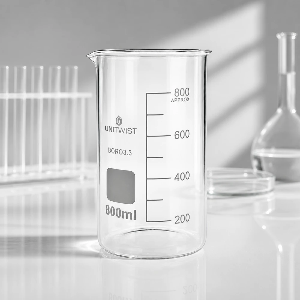 Bécher vide, forme haute, 800 ml, UNITWIST, verre borosilicaté 3.3, destiné aux applications de laboratoire chimique