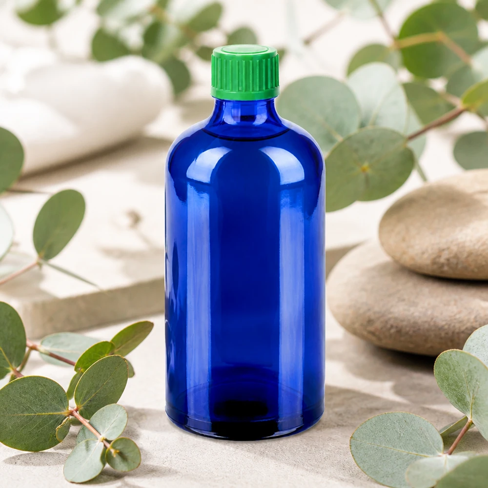 100ml Fl. goutte 0.8mm vert STD BlueLine UT18/100 Bouteille en verre bleu 100ml avec bouchon compte-gouttes standard pour huiles essentielles et teintures