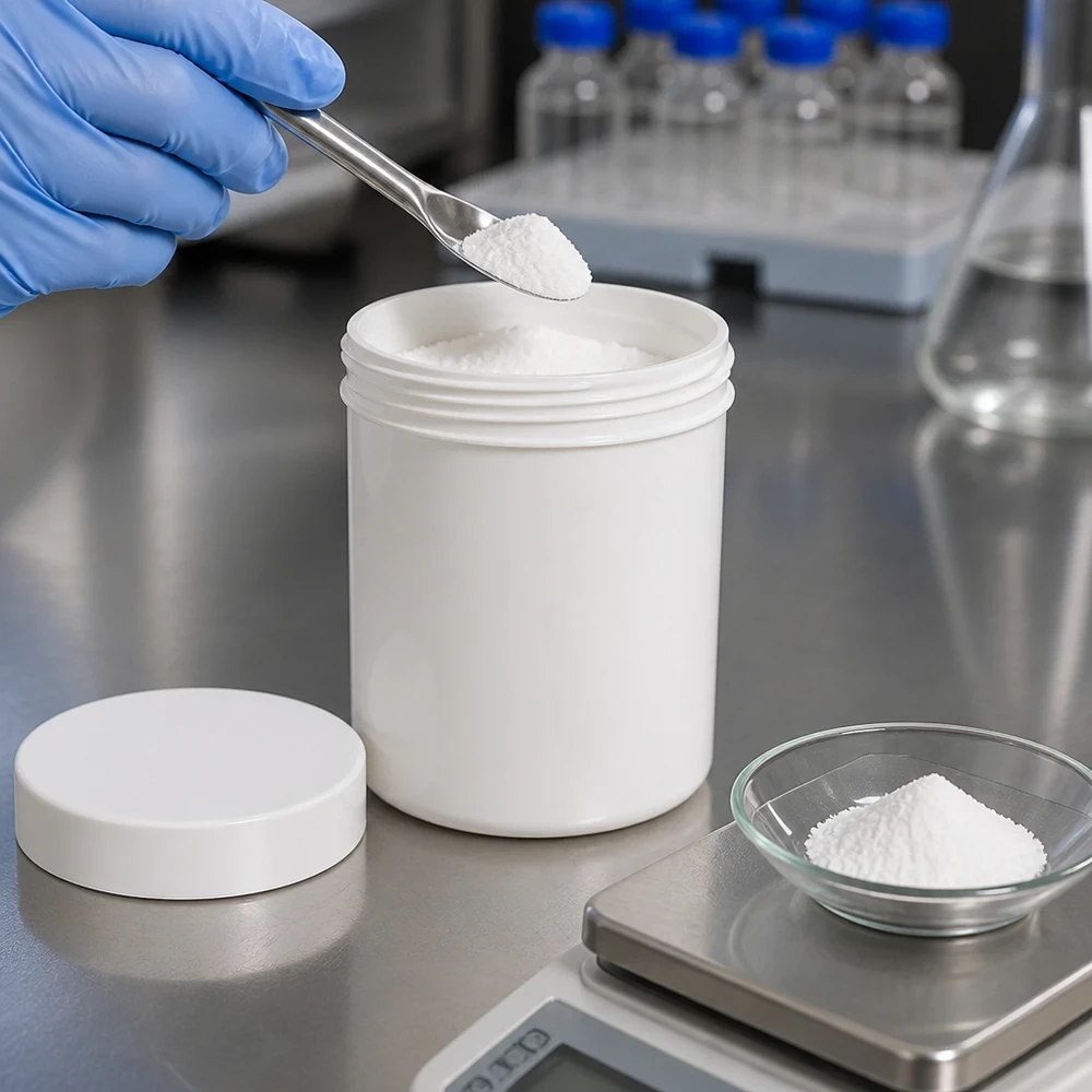 Pot en plastique blanc de 100 g, à large ouverture et bouchon à vis, destiné au conditionnement de pommades