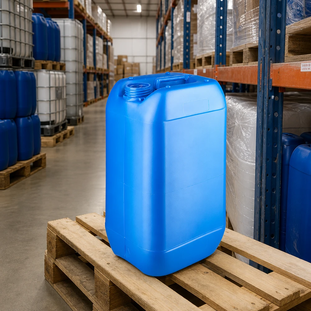 Bidon léger en PEHD de 15 L, bleu, à ouverture libre, adapté aux produits chimiques et aux consommables