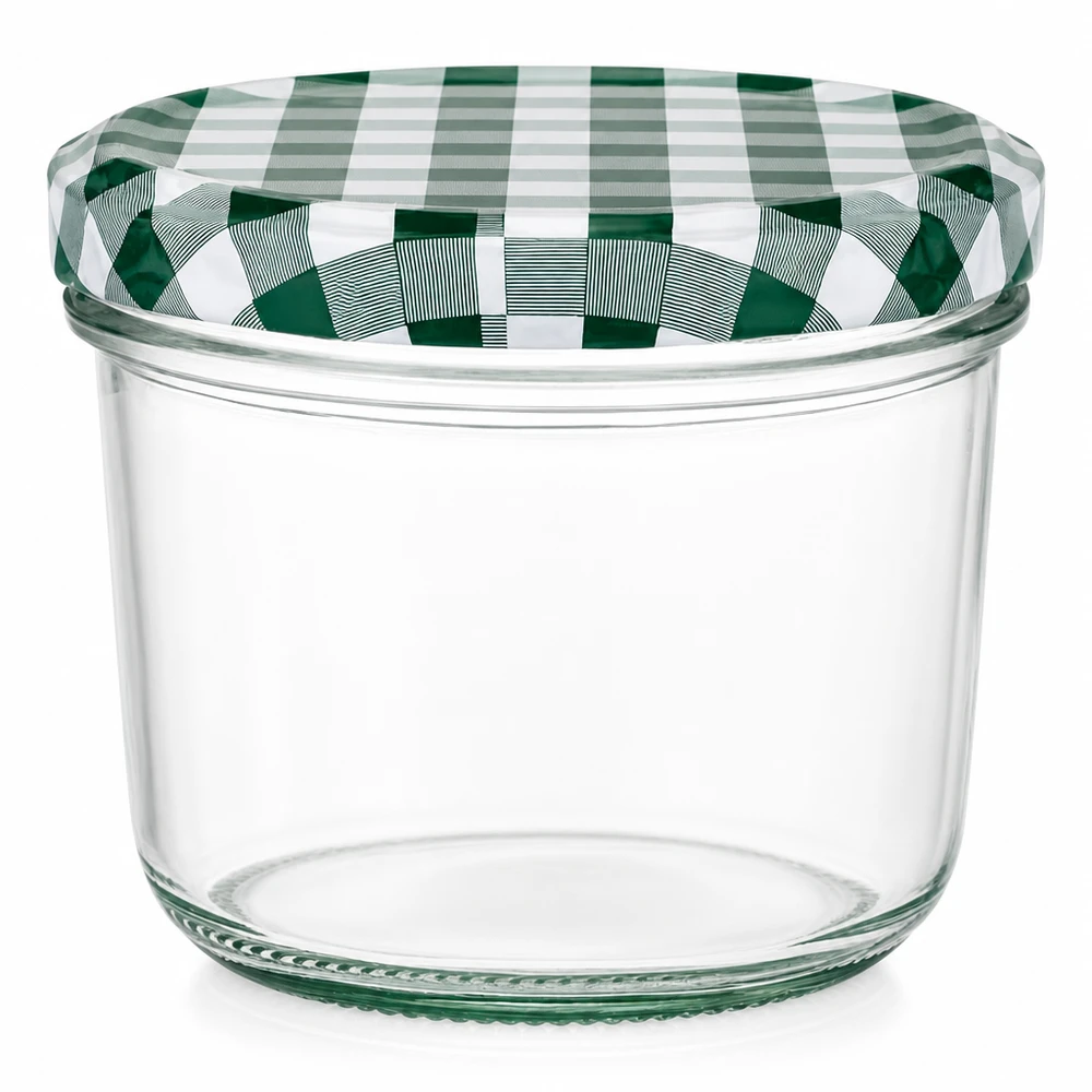 230ml Verre conique avec couvercle BasicSeal vert/blanc UNiTWIST Pot de 230 ml avec couvercle BasicSeal vert et blanc à carreaux transparent Pot de confiture