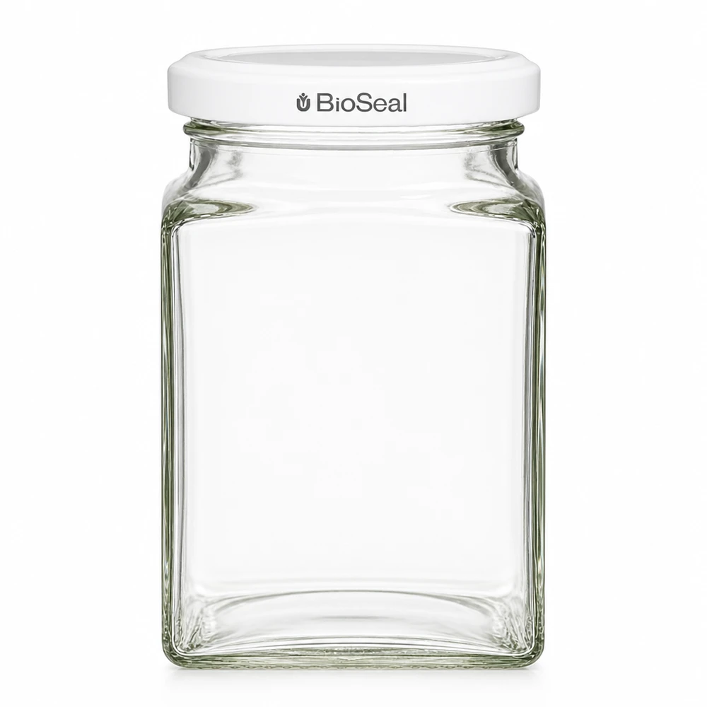UNiTWIST Tetra260 Bocal à provisions carré avec couvercle blanc TO58 BioSeal vide transparent Bocal en verre