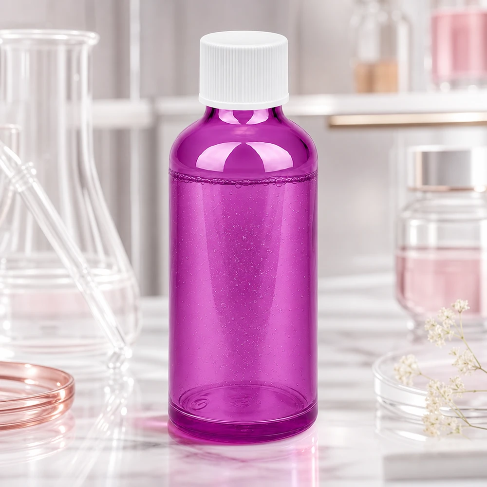 Flacon 50ml bouchon à vis 11mm blanc standard PurpleLine UT18/50 Élégant flacon en verre pourpre de 50 ml avec bouchon blanc pour les applications professionnelles