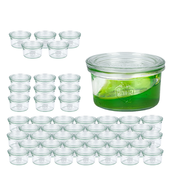 Set de 48 bocaux Weck 165ml verre renversé avec 48 couvercles en verre Set de 48 bocaux Weck 165ml verre renversé avec 48 couvercles en verre